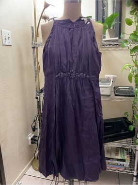 💜💜💜Esley Deep Purple Halter Pleated Midi Dress